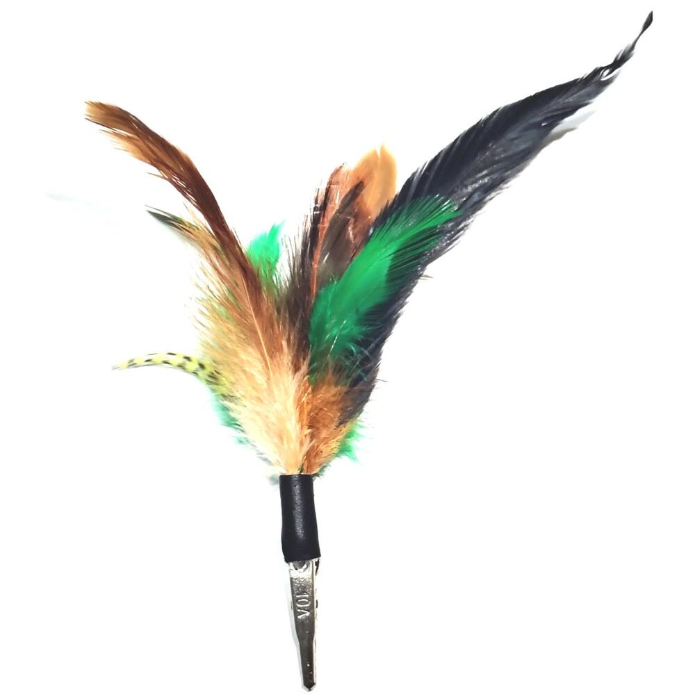 Brown Green Sustainably Sourced Feather Hair Cigarette Hat Boudoir Jaw Clip